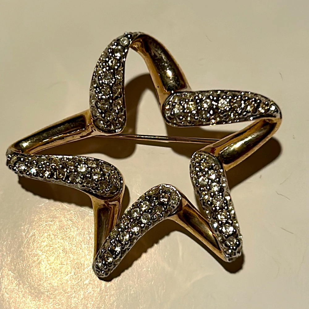 Gold-Tone & Rhinestone Star Brooch Pin